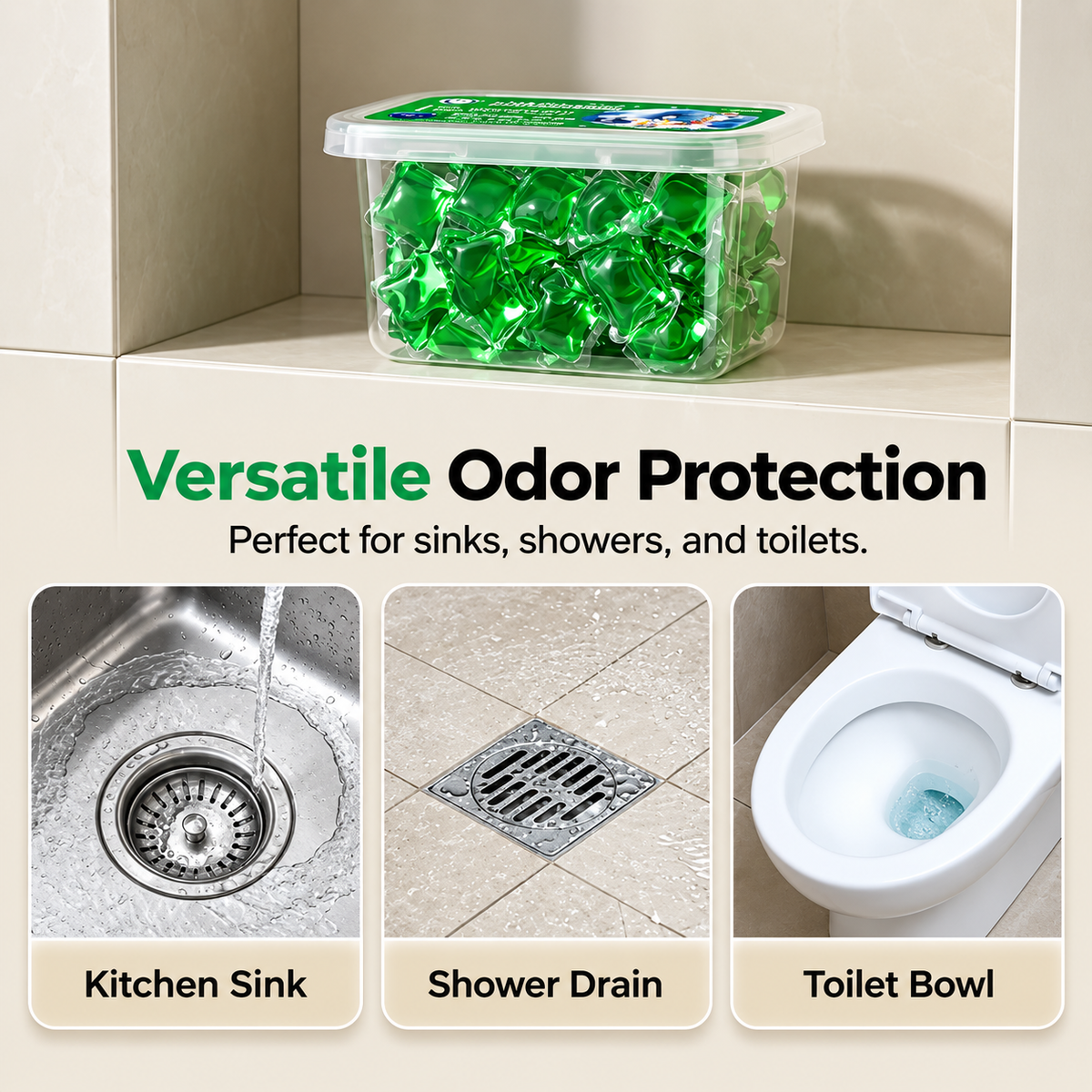 Bio-Enzyme Drain Deodorizer Capsules, 1 Box (30 PCS)