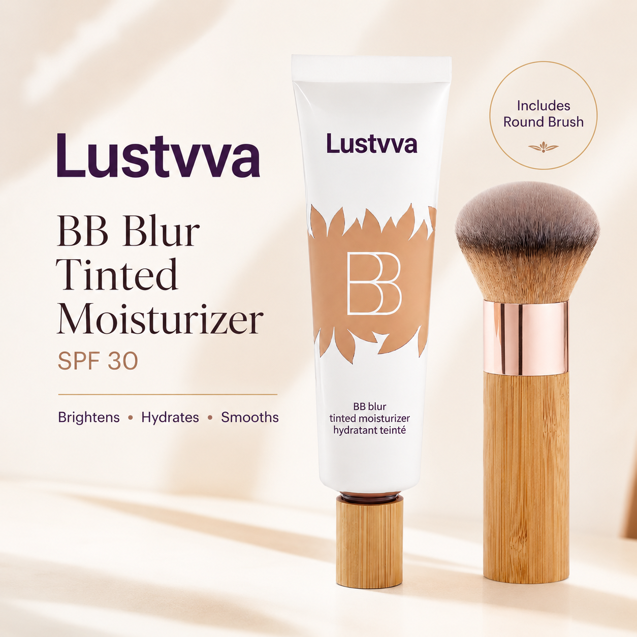 Lustvva™ BB Blur Tinted Moisturizer SPF 30 + Round Blending Brush