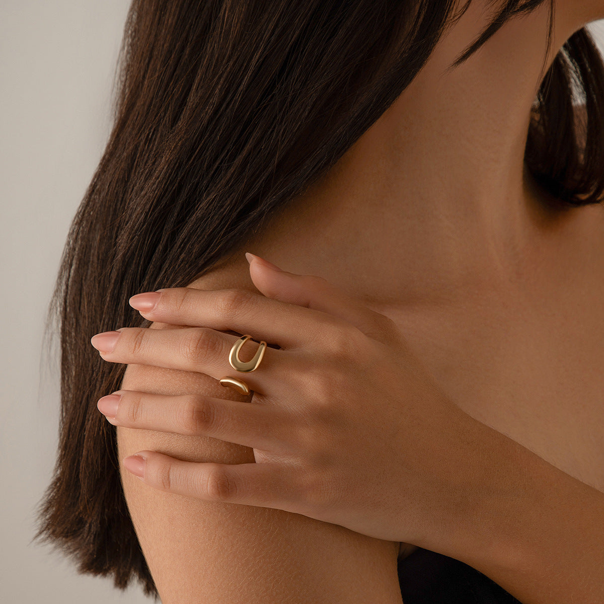 Baroque Round Irregular Curved Ring Ring Smooth Plain Ring Female Ring