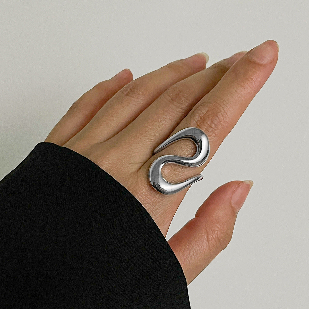 Ins Cold Wind Irregular Water Drop Open Ring Fashion Texture Flower Pearl Ring