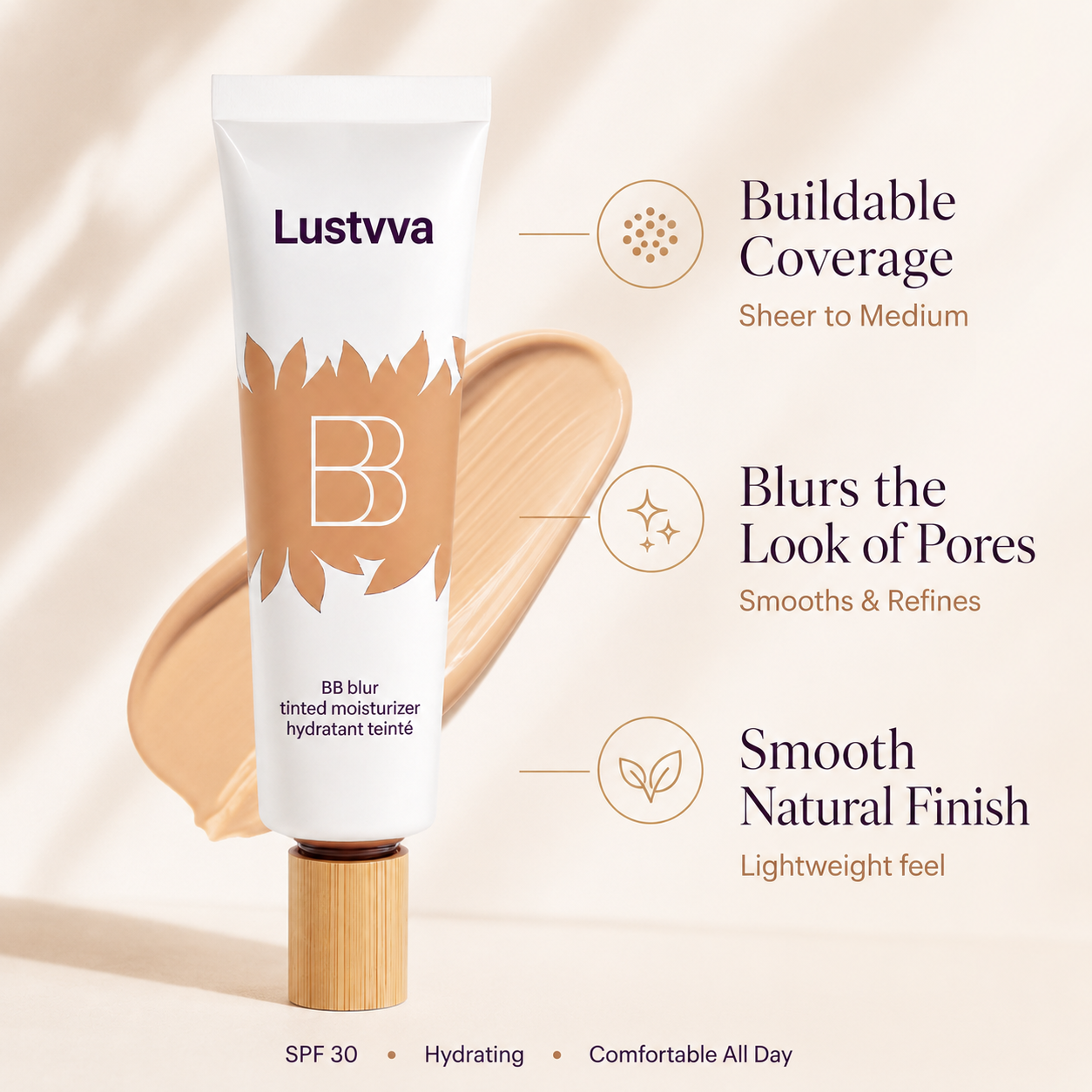 Lustvva™ BB Blur Tinted Moisturizer SPF 30 + Round Blending Brush