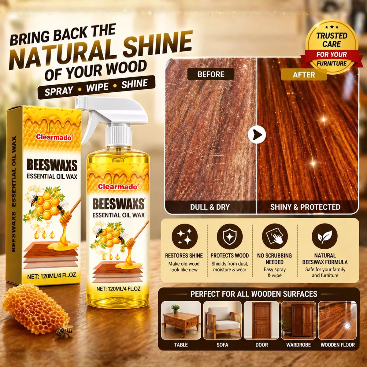 Polishing beeswax agent+ Free Towel and Sponge