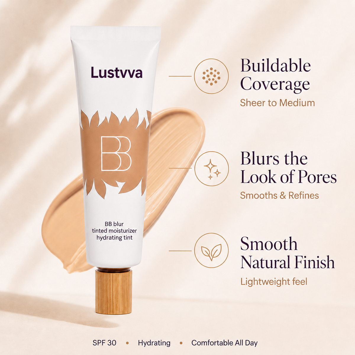 Lustvva™ BB Blur Tinted Moisturizer SPF 30 — Free Round Blending Brush Included