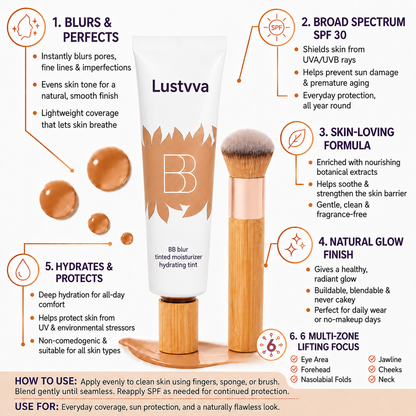 Lustvva™ BB Blur Tinted Moisturizer SPF 30 — Free Round Blending Brush Included